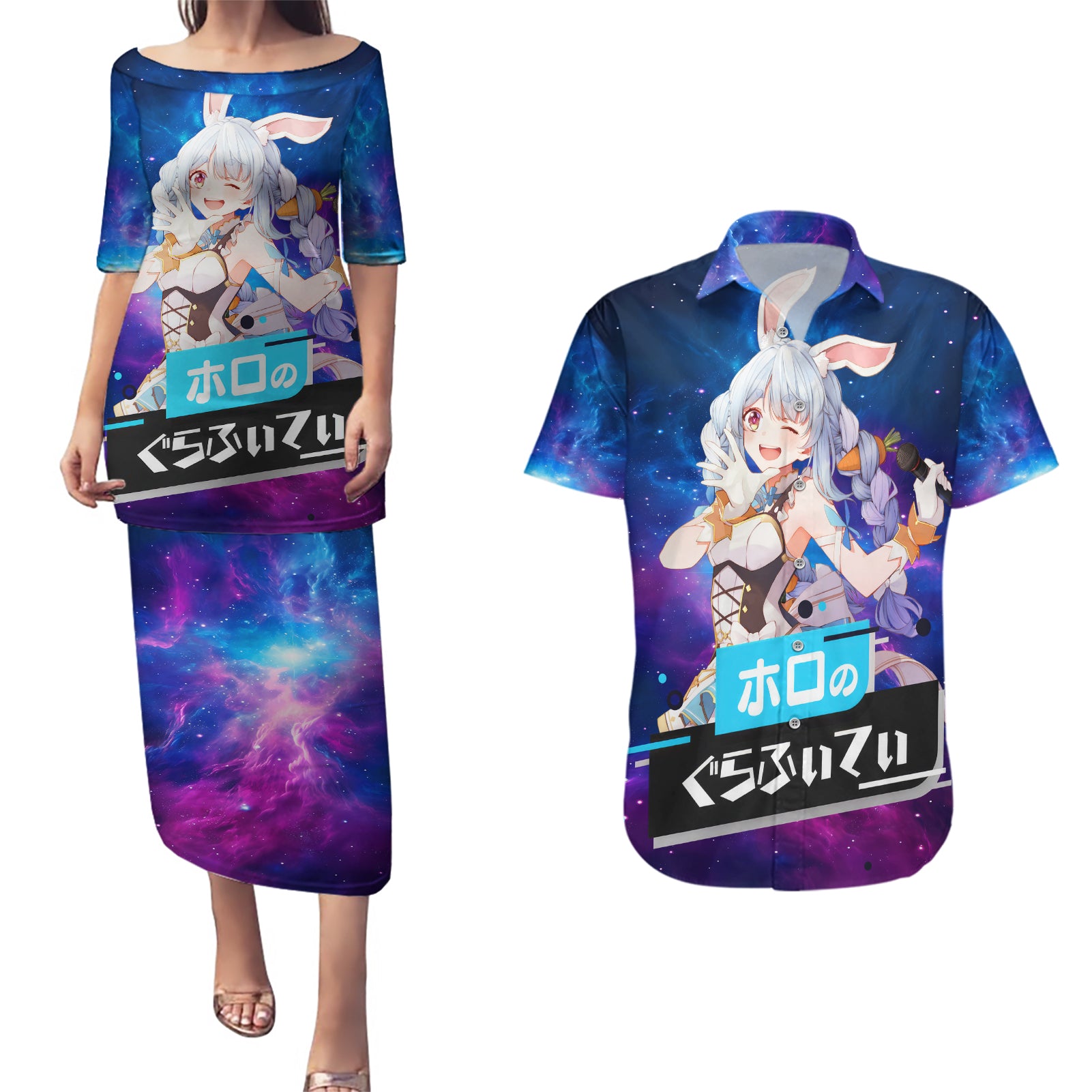 Pekora Usada Holo Live Couples Matching Puletasi and Hawaiian Shirt Galaxy Style