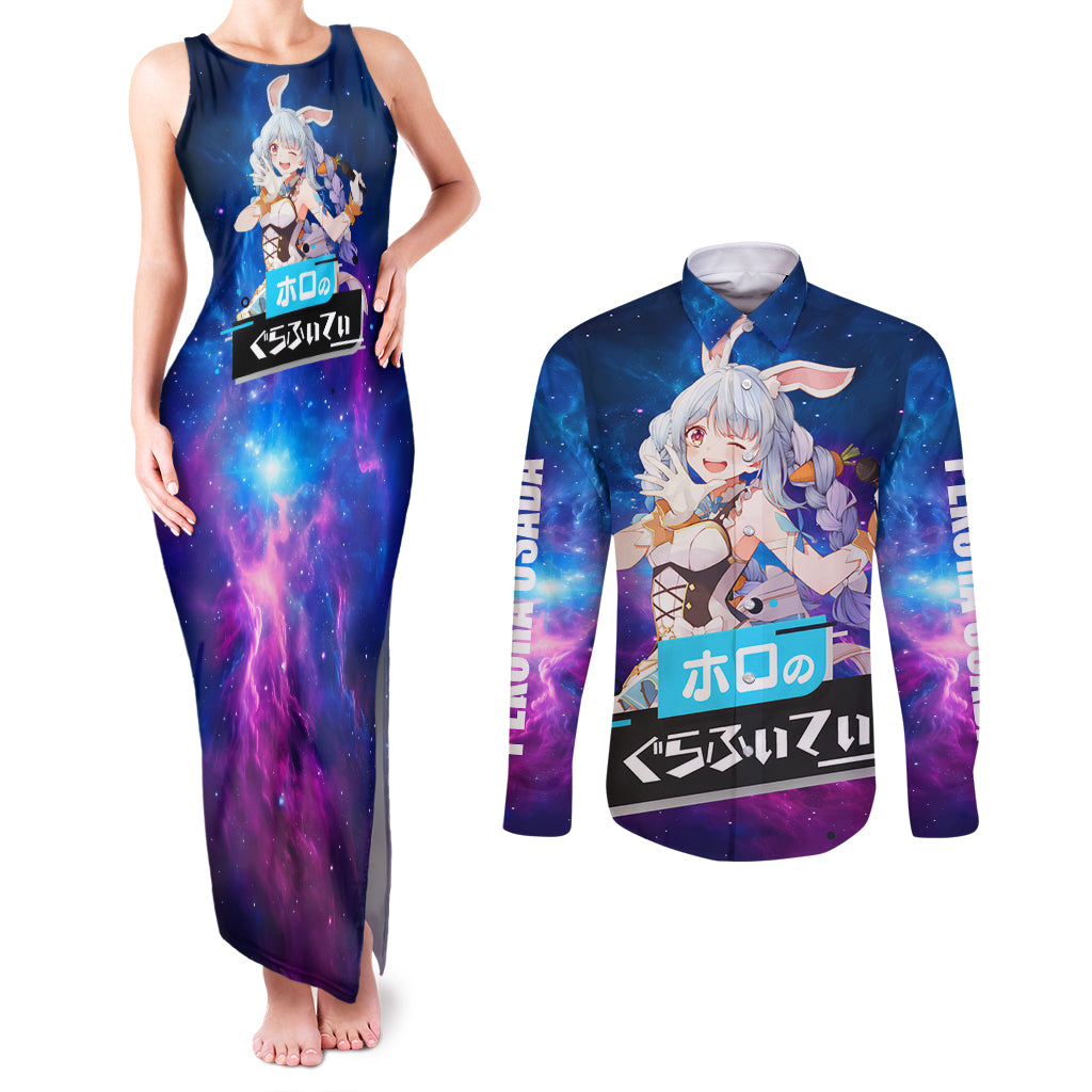 Pekora Usada Holo Live Couples Matching Tank Maxi Dress and Long Sleeve Button Shirt Galaxy Style