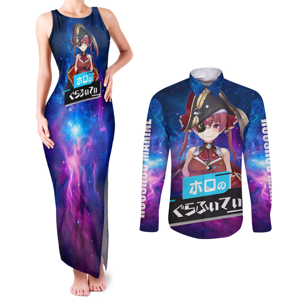 Houshou Marine Holo Live Couples Matching Tank Maxi Dress and Long Sleeve Button Shirt Galaxy Style