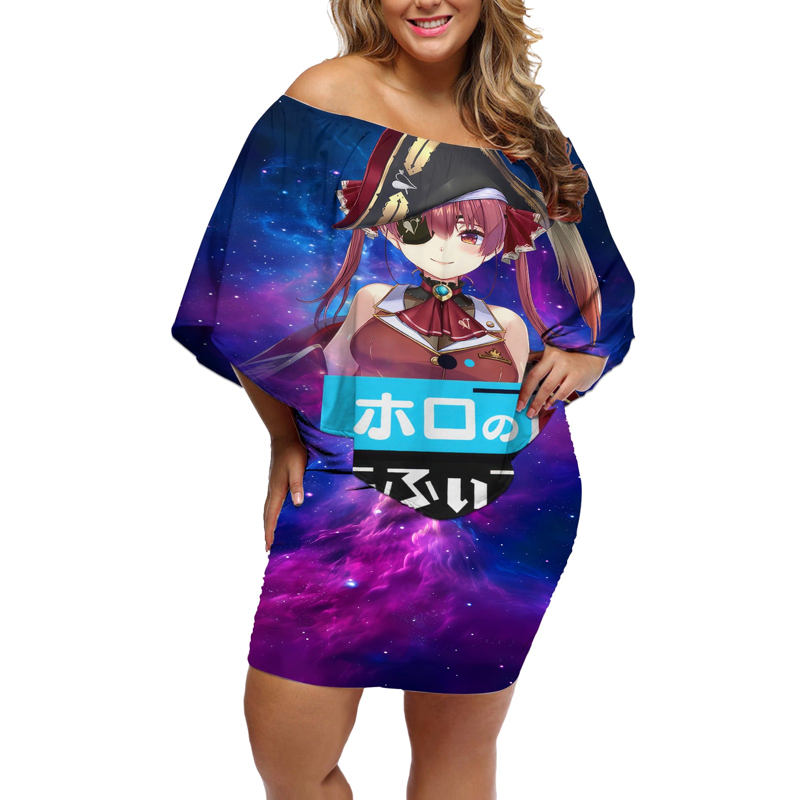 Houshou Marine Holo Live Off Shoulder Short Dress Galaxy Style