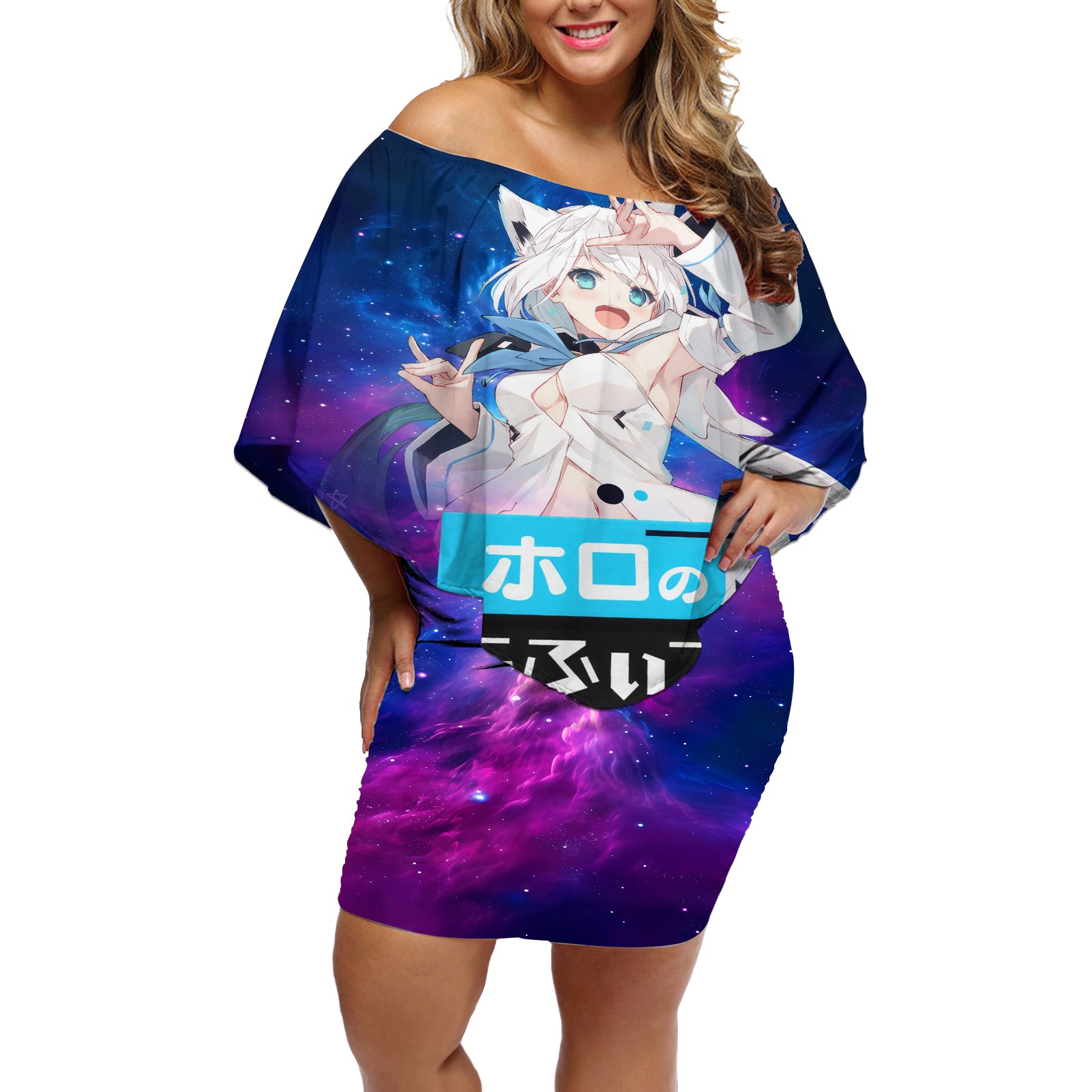 Shirakami Fubuki Holo Live Off Shoulder Short Dress Galaxy Style