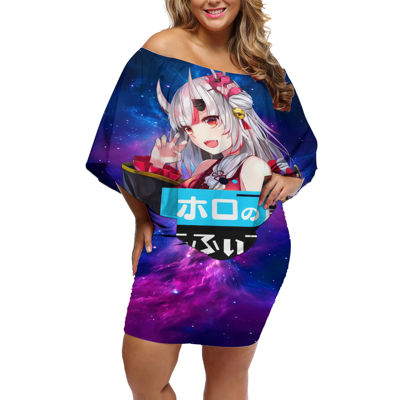 Nakiri Ayame Holo Live Off Shoulder Short Dress Galaxy Style