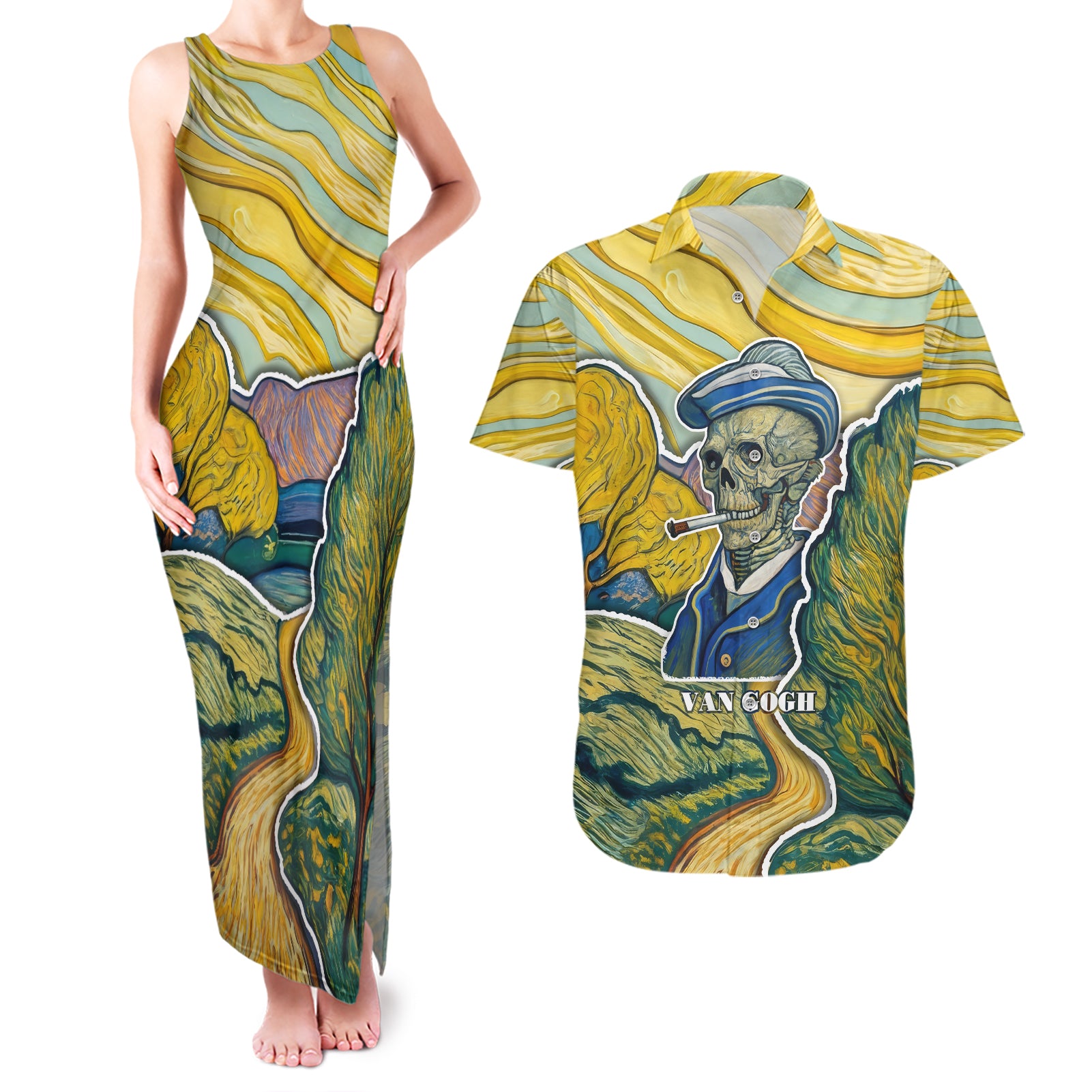 vincent-van-gogh-skull-couples-matching-tank-maxi-dress-and-hawaiian-shirt