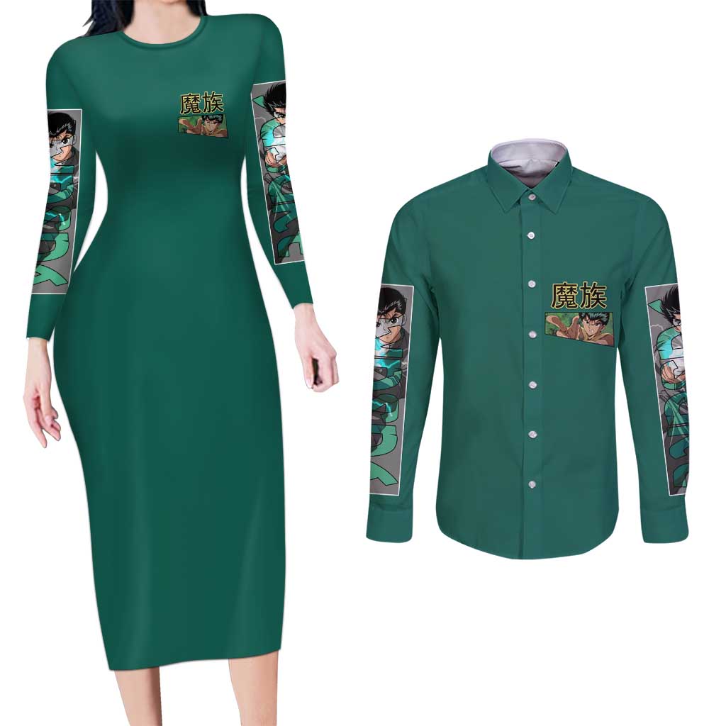 Yusuke Urameshi Yuyu Hakusho Couples Matching Long Sleeve Bodycon Dress and Long Sleeve Button Shirt Anime Style