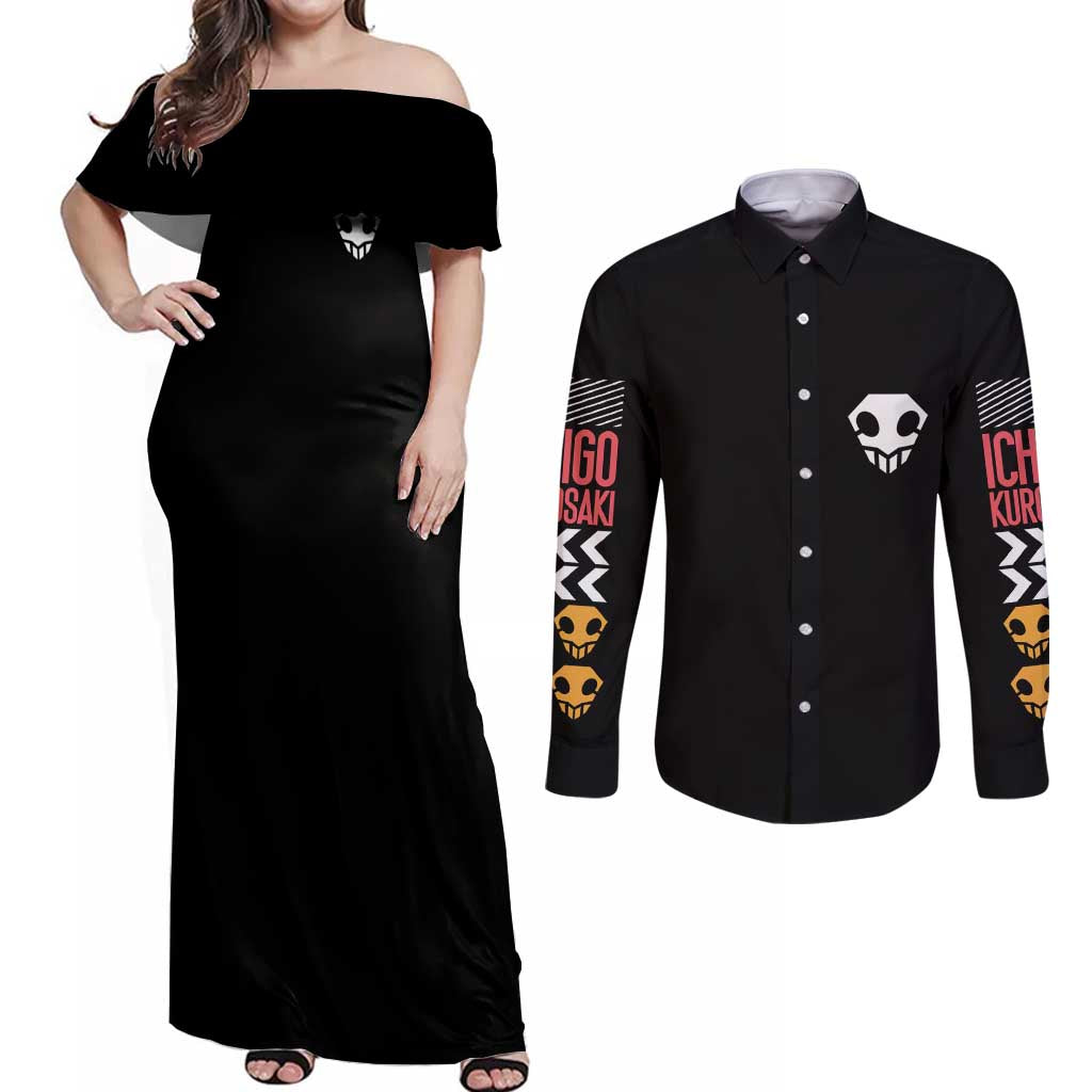 Ichigo Kurosaki TYBWA V2 Bleach Couples Matching Off Shoulder Maxi Dress and Long Sleeve Button Shirt Anime Style