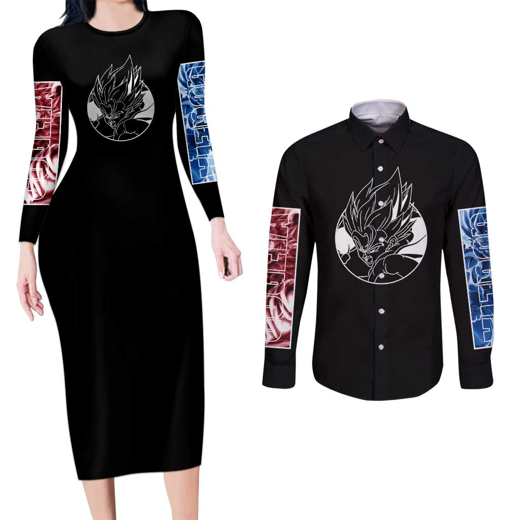 Gogeta Dragon Ball Z Couples Matching Long Sleeve Bodycon Dress and Long Sleeve Button Shirt Anime Style