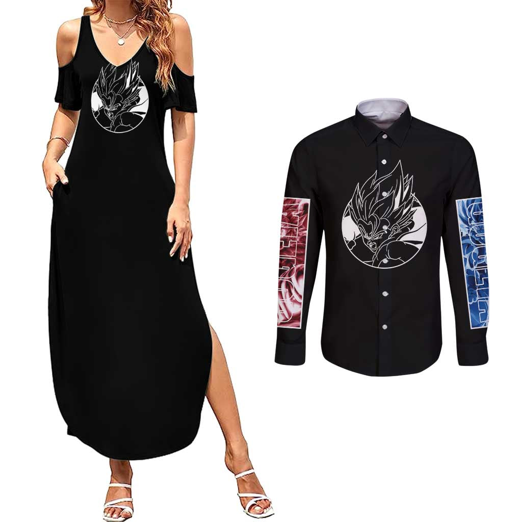 Gogeta Dragon Ball Z Couples Matching Summer Maxi Dress and Long Sleeve Button Shirt Anime Style