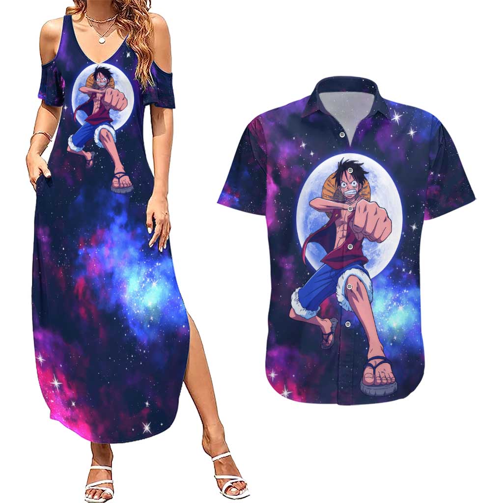 One Piece Lunar Ring Luffy Couples Matching Summer Maxi Dress and Hawaiian Shirt Anime Style