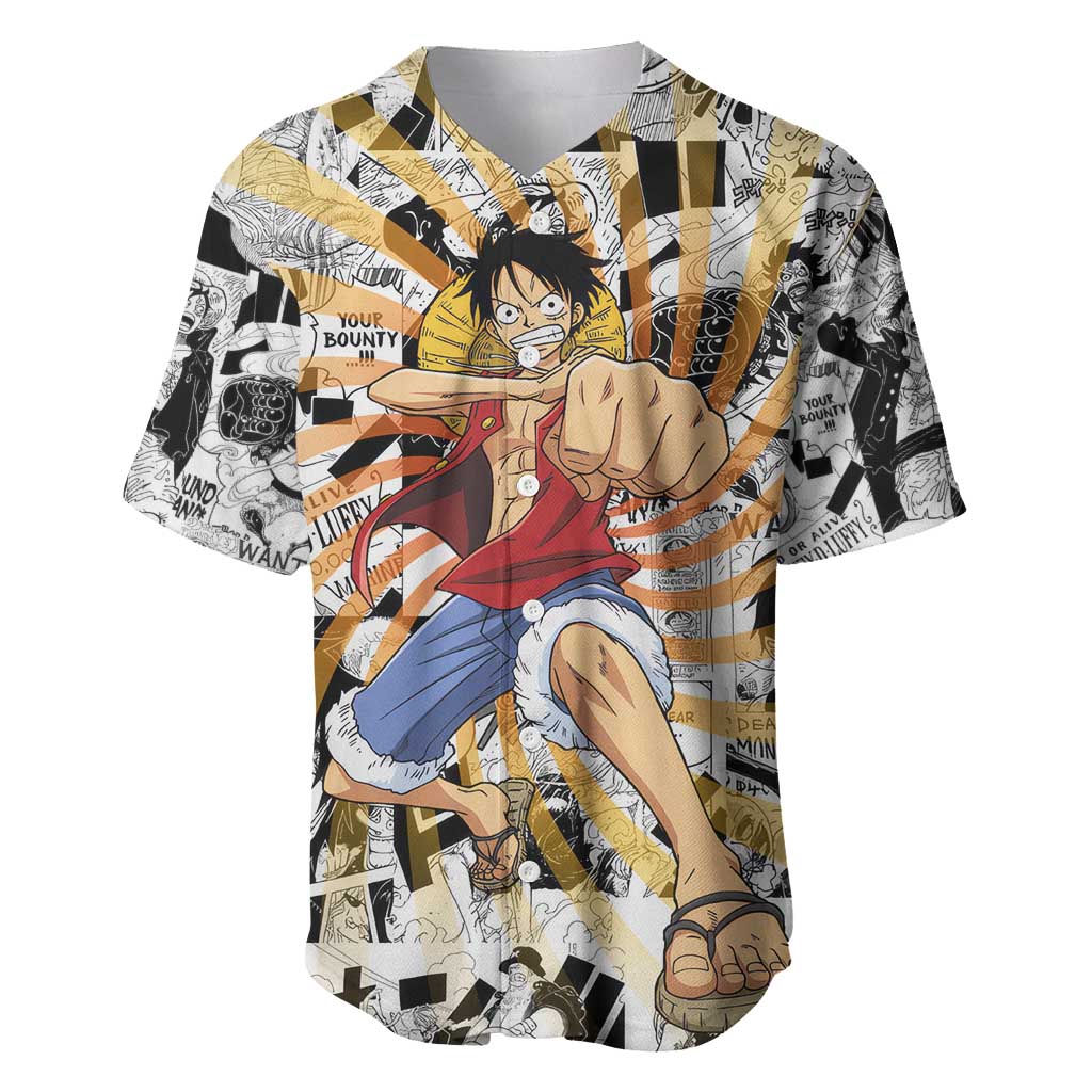 One Piece Blazing Force Luffy Baseball Jersey Anime Mix Manga Style