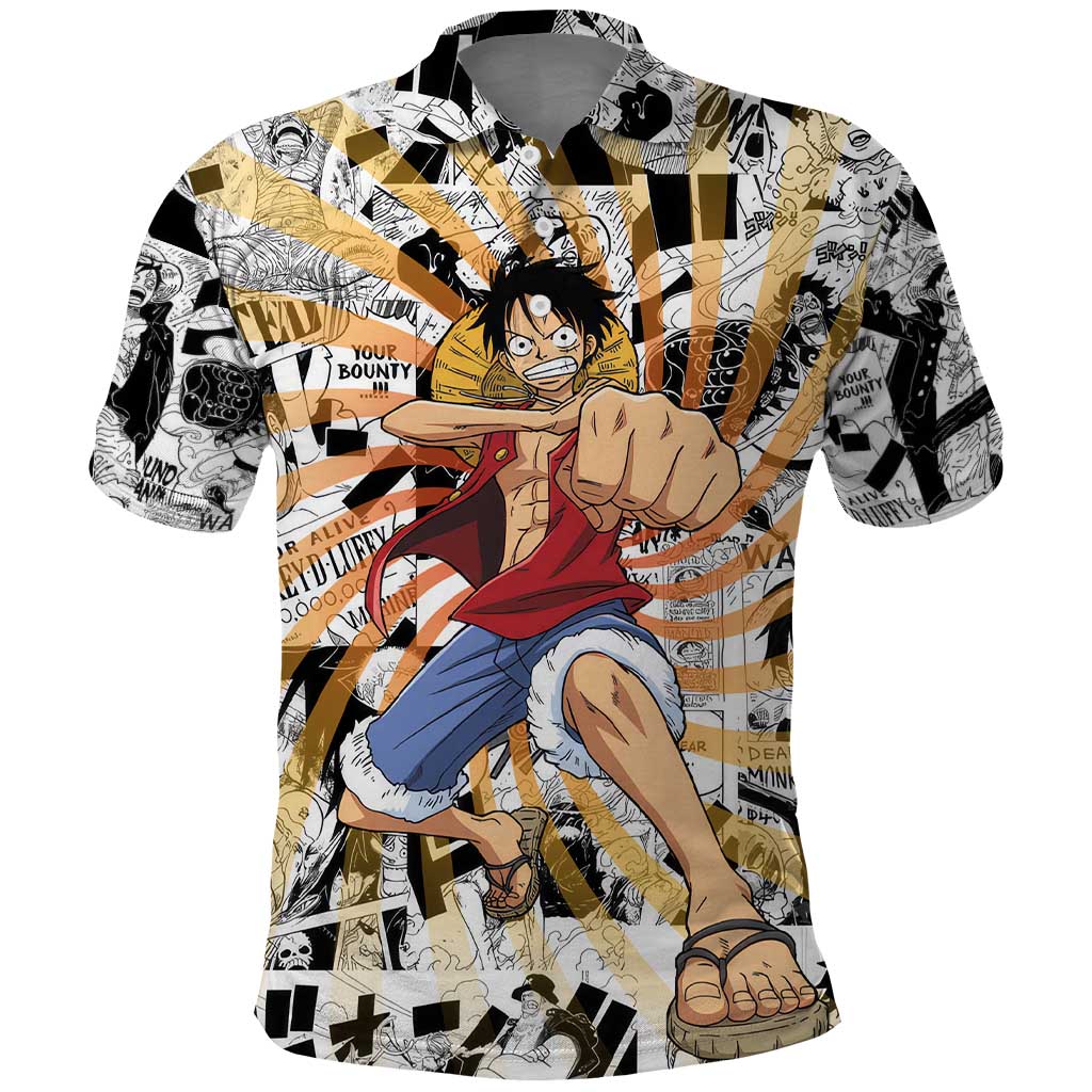 One Piece Blazing Force Luffy Polo Shirt Anime Mix Manga Style