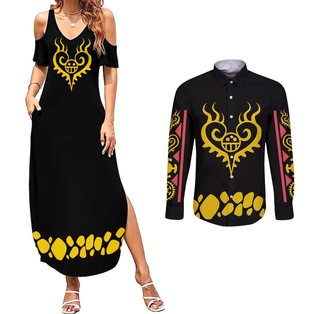 Trafalgar D. Law V2 One Piece Couples Matching Summer Maxi Dress and Long Sleeve Button Shirt Anime Style