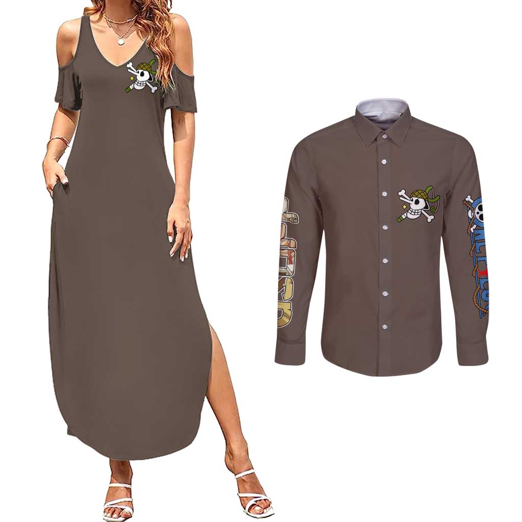 Usopp One Piece Streetwear Couples Matching Summer Maxi Dress and Long Sleeve Button Shirt Anime Style