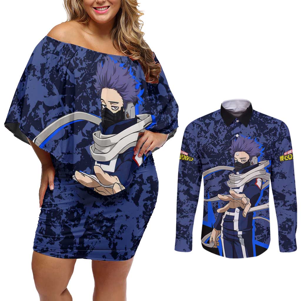 Hitoshi Shinso - My Hero Academia Couples Matching Off Shoulder Short Dress and Long Sleeve Button Shirt Anime Style