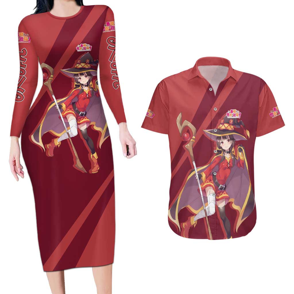 Megumin - KonoSuba Couples Matching Long Sleeve Bodycon Dress and Hawaiian Shirt Anime Style TS04