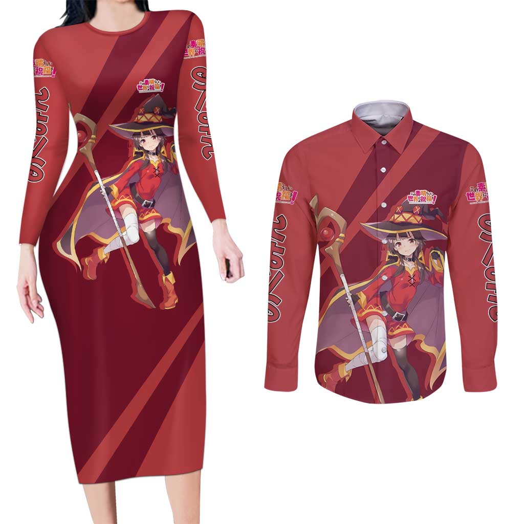 Megumin - KonoSuba Couples Matching Long Sleeve Bodycon Dress and Long Sleeve Button Shirt Anime Style TS04