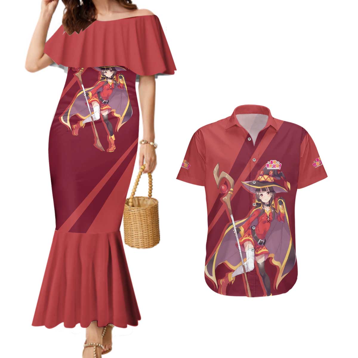 Megumin - KonoSuba Couples Matching Mermaid Dress and Hawaiian Shirt Anime Style TS04