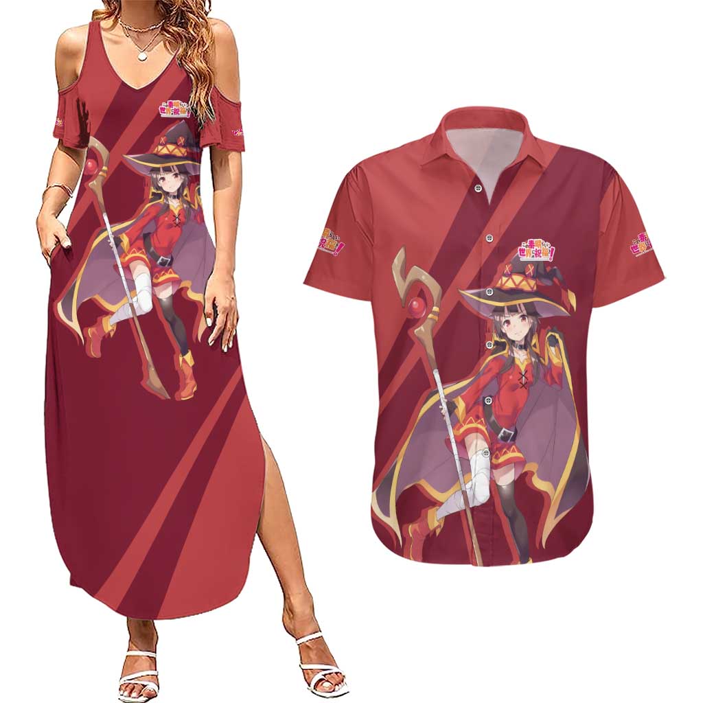 Megumin - KonoSuba Couples Matching Summer Maxi Dress and Hawaiian Shirt Anime Style TS04