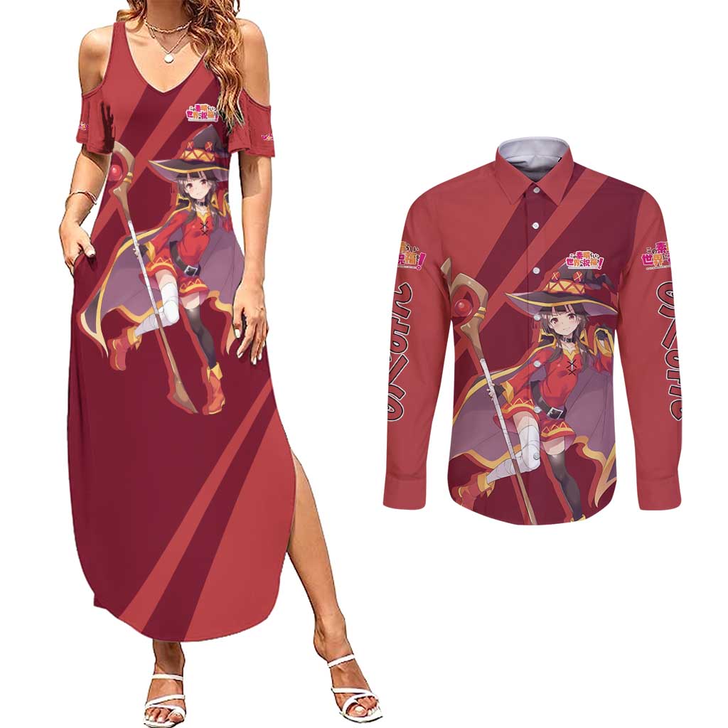 Megumin - KonoSuba Couples Matching Summer Maxi Dress and Long Sleeve Button Shirt Anime Style TS04