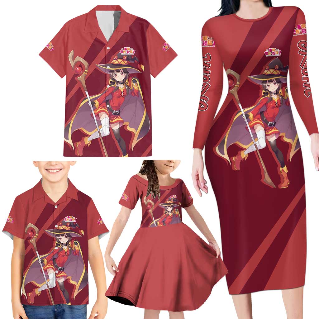 Megumin - KonoSuba Family Matching Long Sleeve Bodycon Dress and Hawaiian Shirt Anime Style TS04