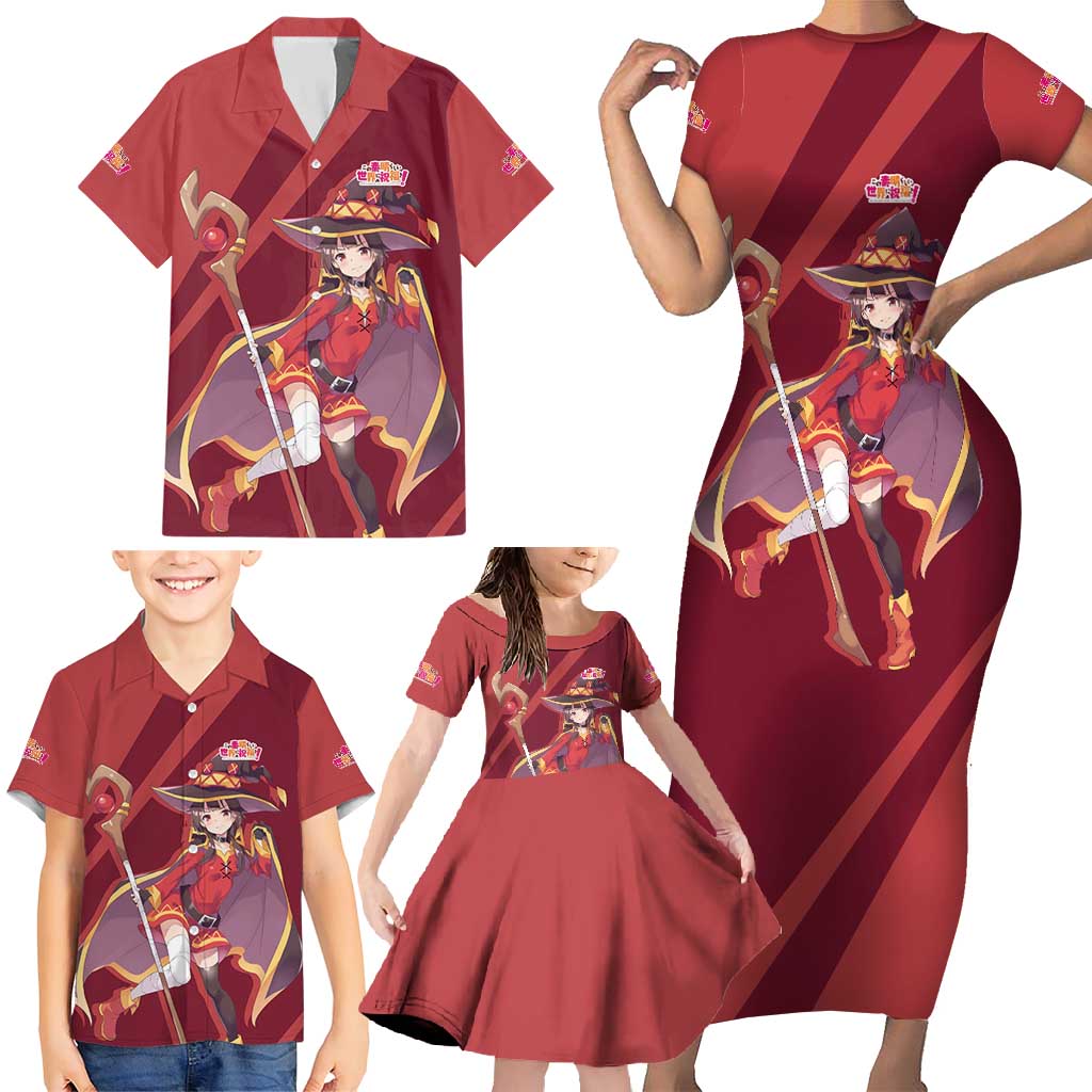 Megumin - KonoSuba Family Matching Short Sleeve Bodycon Dress and Hawaiian Shirt Anime Style TS04