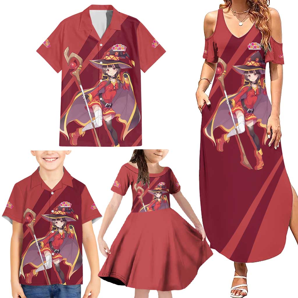 Megumin - KonoSuba Family Matching Summer Maxi Dress and Hawaiian Shirt Anime Style TS04