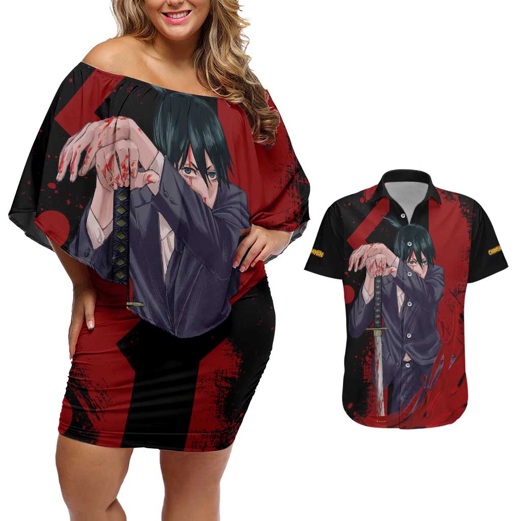 Aki Hayakawa - Chainsaw Man Couples Matching Off Shoulder Short Dress and Hawaiian Shirt Anime Style