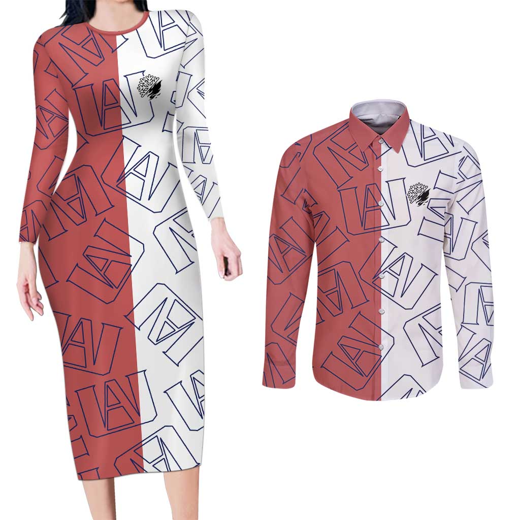 Shoto Todoroki Mix Emblem - My Hero Academia Couples Matching Long Sleeve Bodycon Dress and Long Sleeve Button Shirt Anime Style