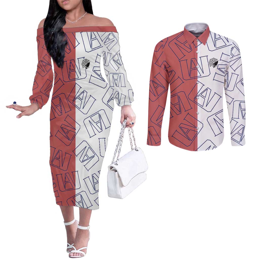 Shoto Todoroki Mix Emblem - My Hero Academia Couples Matching Off The Shoulder Long Sleeve Dress and Long Sleeve Button Shirt Anime Style