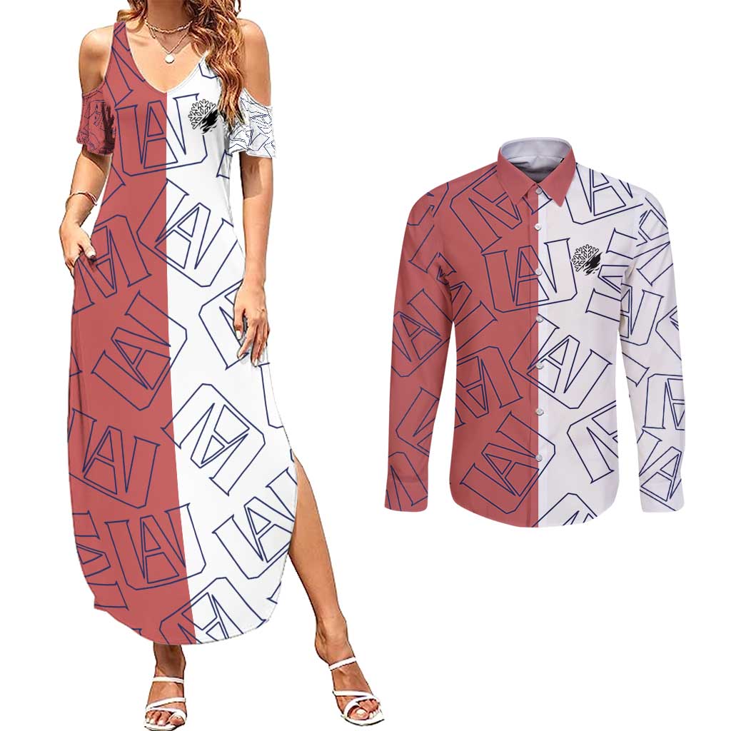 Shoto Todoroki Mix Emblem - My Hero Academia Couples Matching Summer Maxi Dress and Long Sleeve Button Shirt Anime Style