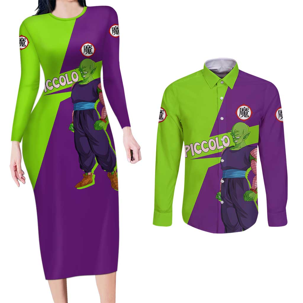 Piccolo - Dragon Ball Couples Matching Long Sleeve Bodycon Dress and Long Sleeve Button Shirt Anime Style