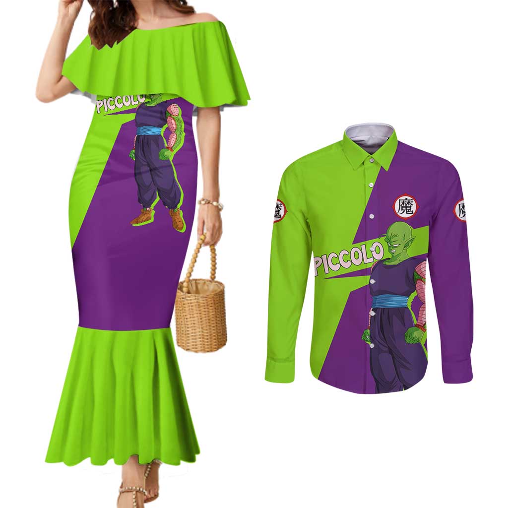 Piccolo - Dragon Ball Couples Matching Mermaid Dress and Long Sleeve Button Shirt Anime Style