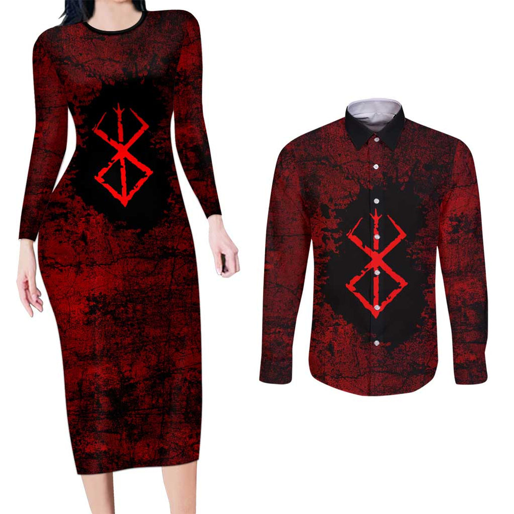 Guts - Berserk Couples Matching Long Sleeve Bodycon Dress and Long Sleeve Button Shirt Anime Mix Grunge Blood Style