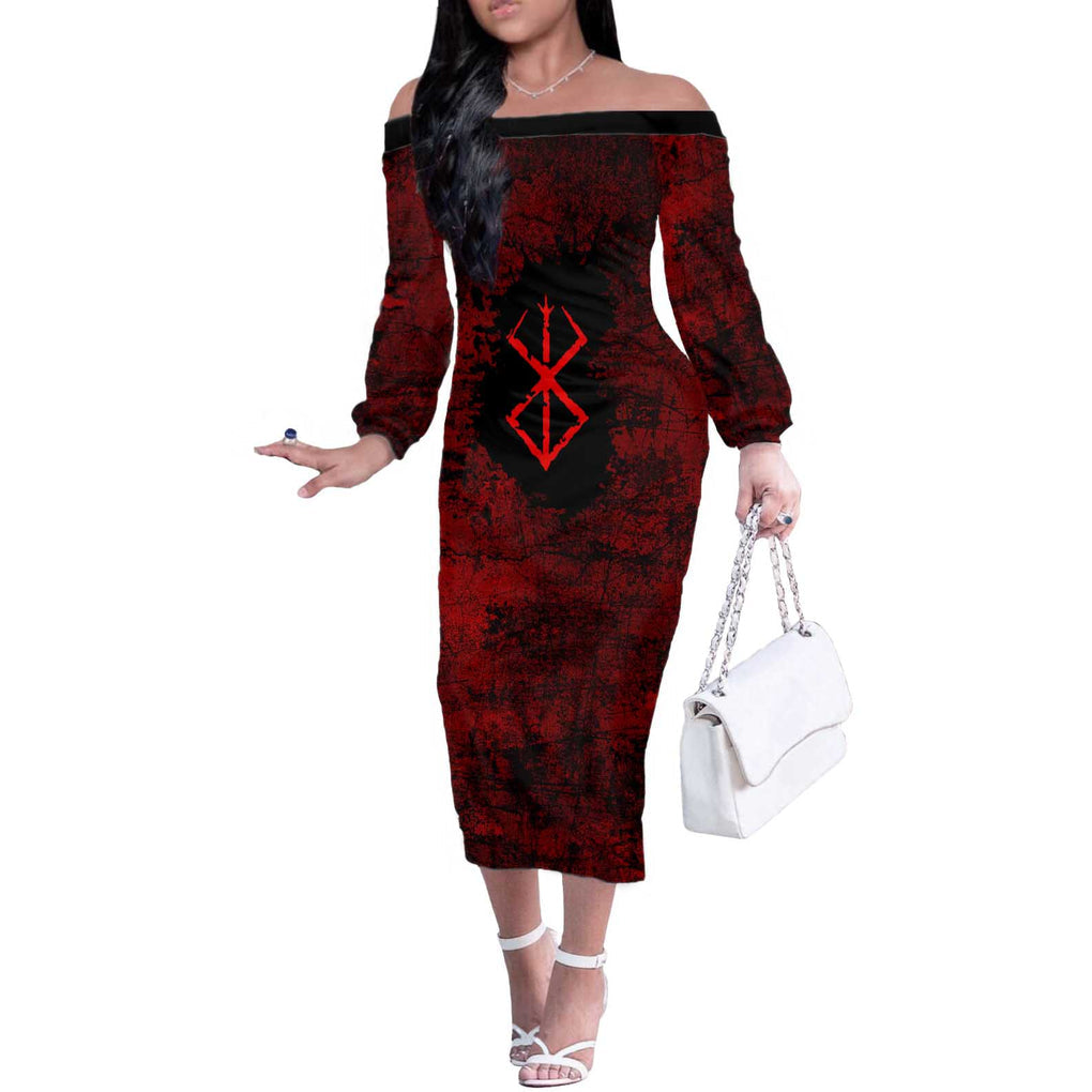 Guts - Berserk Off The Shoulder Long Sleeve Dress Anime Mix Grunge Blood Style