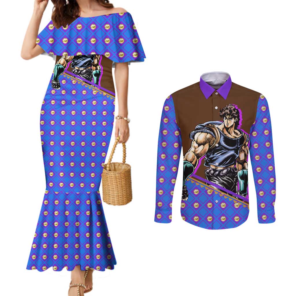 Jonathan Joestar - JoJo's Bizarre Adventure Couples Matching Mermaid Dress and Long Sleeve Button Shirt Anime Style