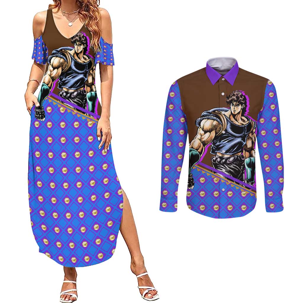 Jonathan Joestar - JoJo's Bizarre Adventure Couples Matching Summer Maxi Dress and Long Sleeve Button Shirt Anime Style