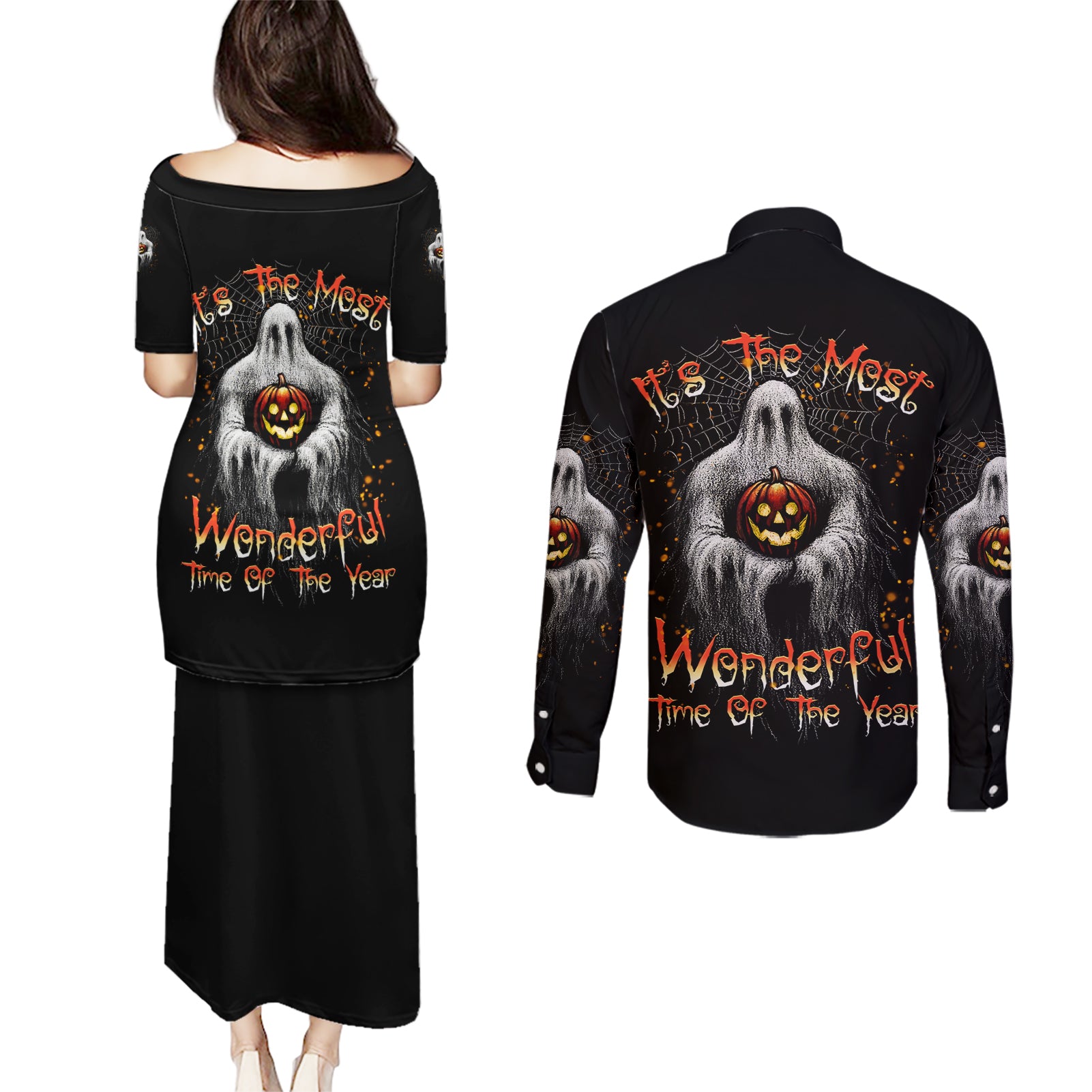 It's The Most Wonderful Time Halloween Couples Matching Puletasi Dress and Long Sleeve Button Shirt TS04