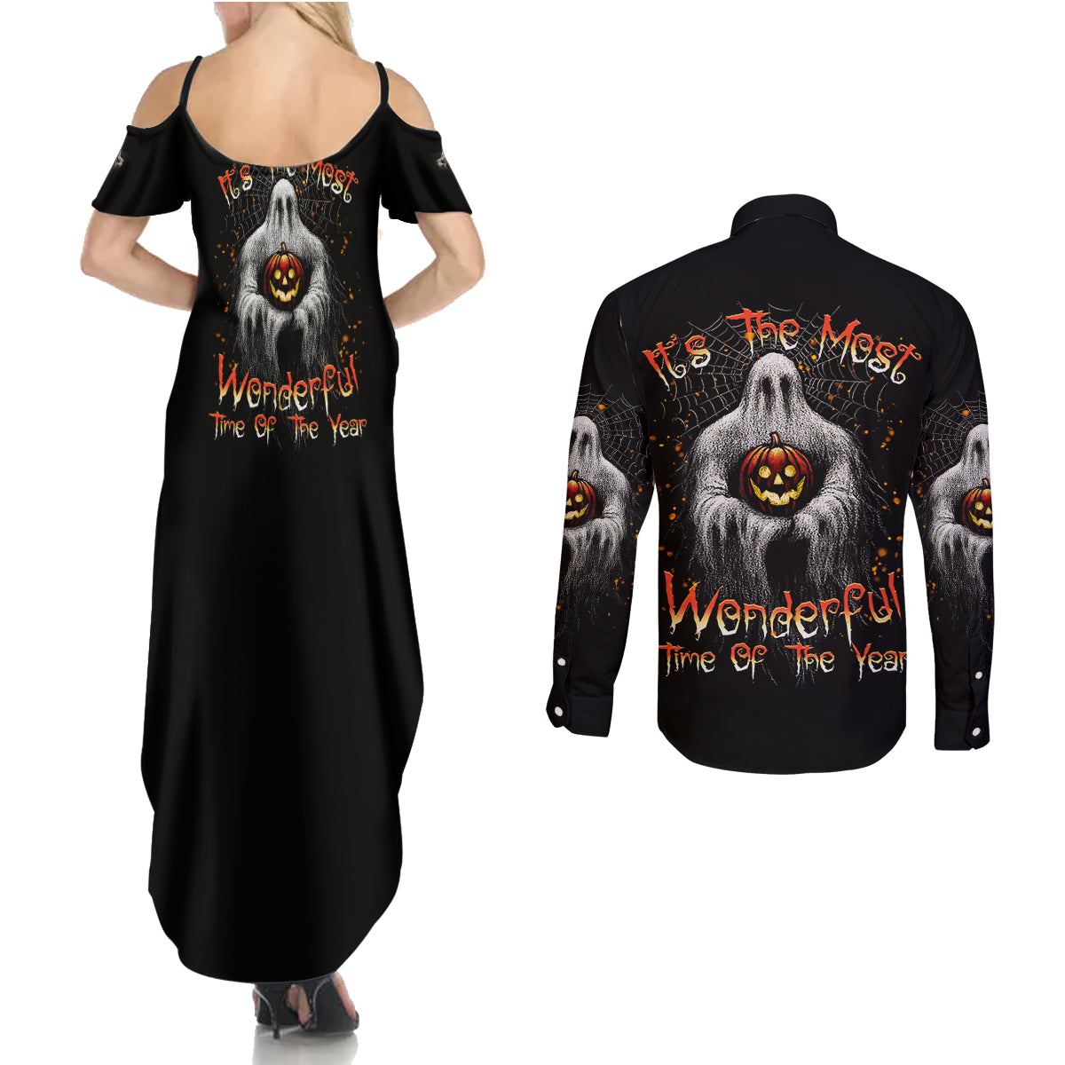 It's The Most Wonderful Time Halloween Couples Matching Summer Maxi Dress and Long Sleeve Button Shirt TS04