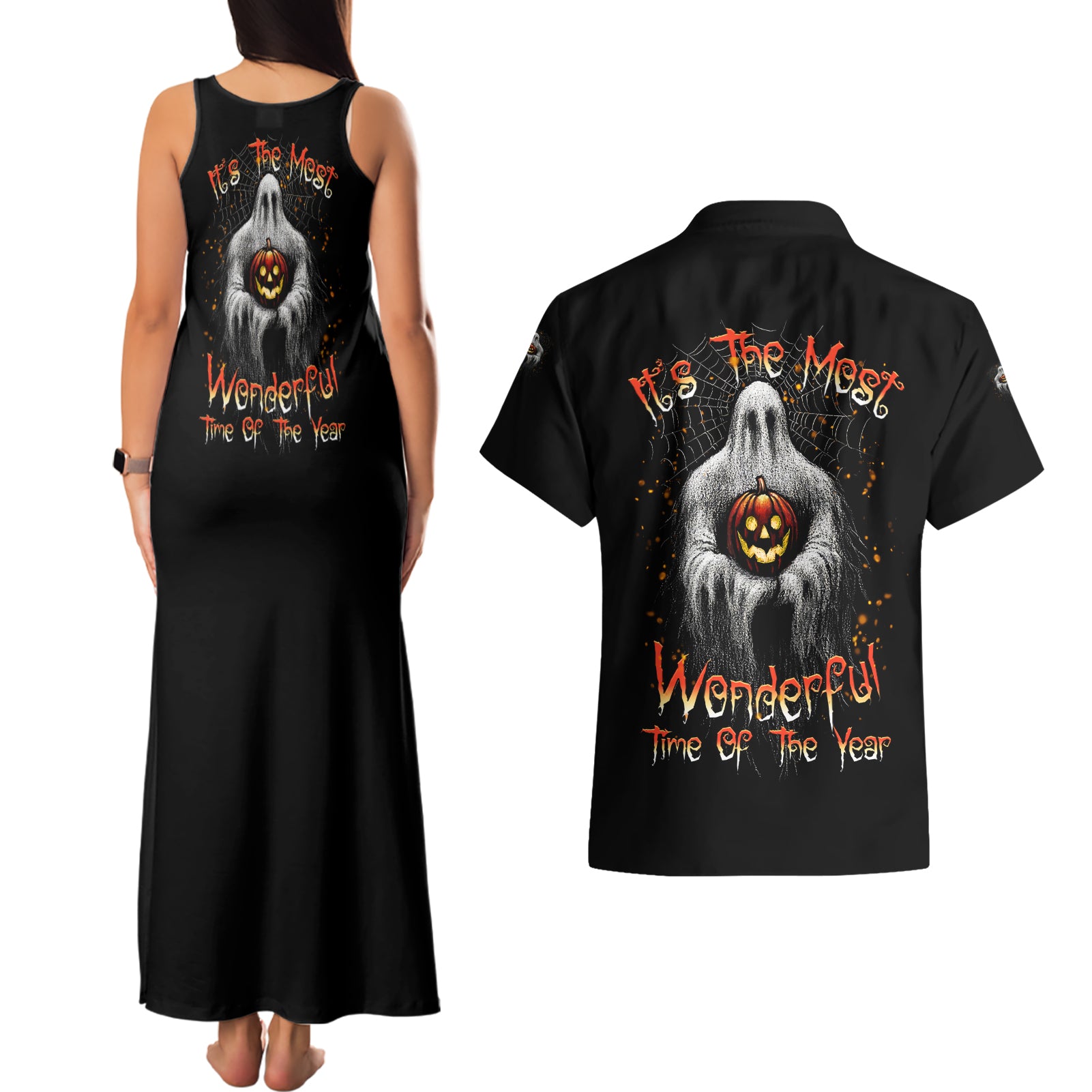 It's The Most Wonderful Time Halloween Couples Matching Tank Maxi Dress and Hawaiian Shirt TS04