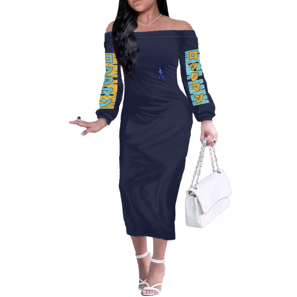 Mega Man Off The Shoulder Long Sleeve Dress Anime Style