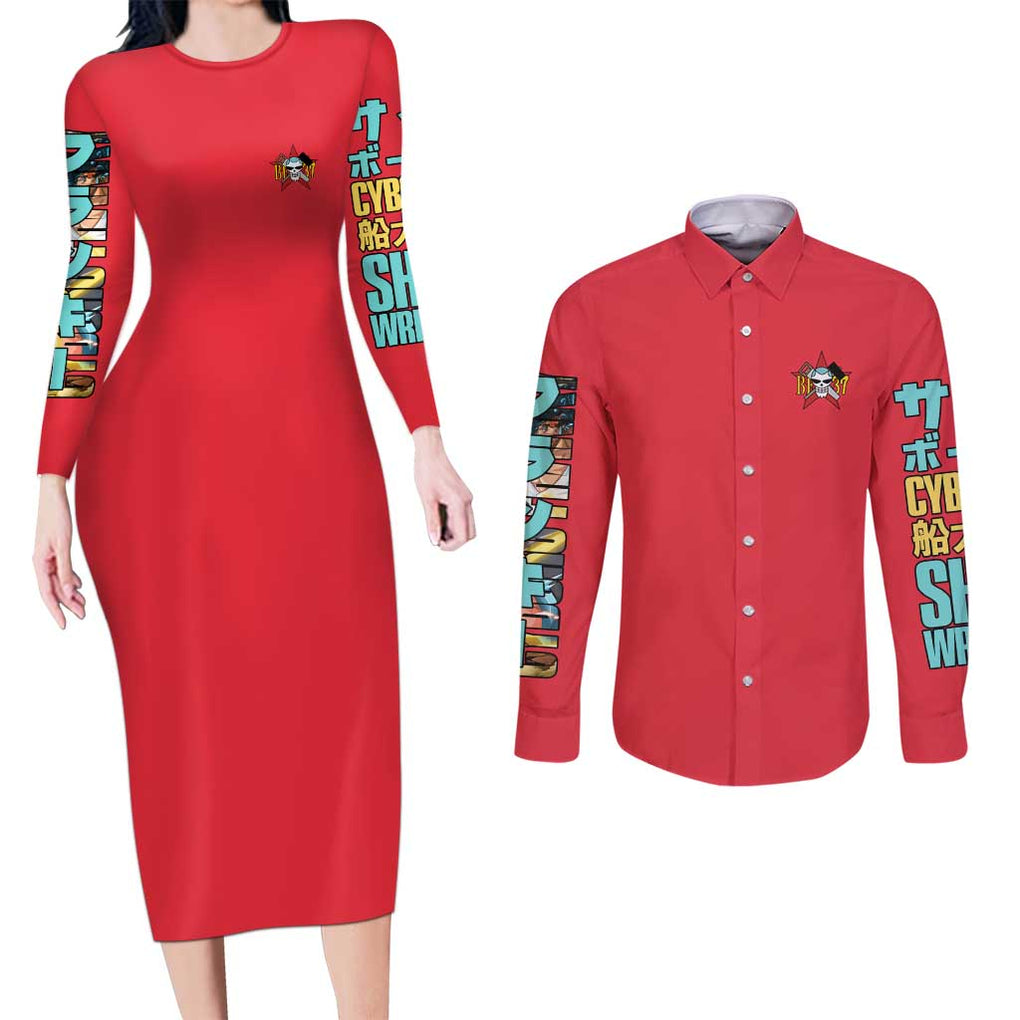 Franky V2 One Piece Couples Matching Long Sleeve Bodycon Dress and Long Sleeve Button Shirt Anime Style