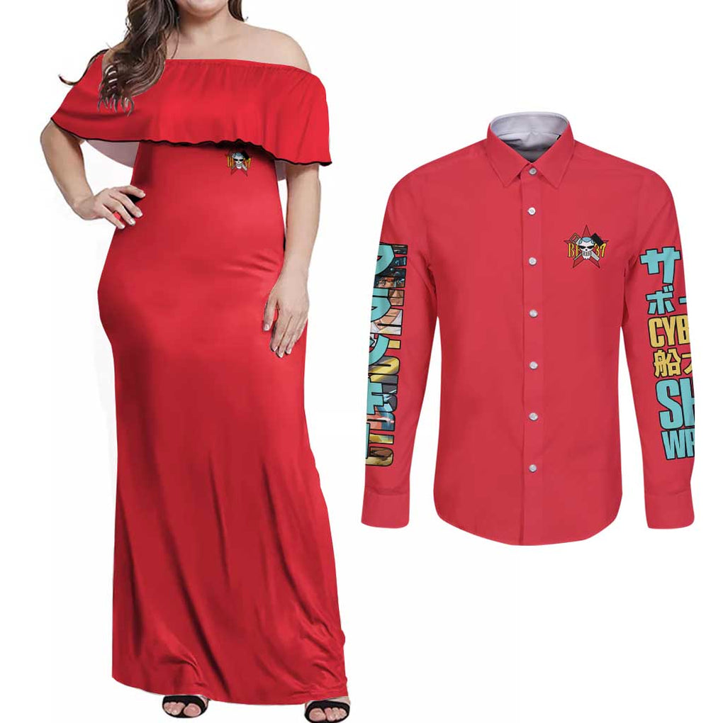 Franky V2 One Piece Couples Matching Off Shoulder Maxi Dress and Long Sleeve Button Shirt Anime Style