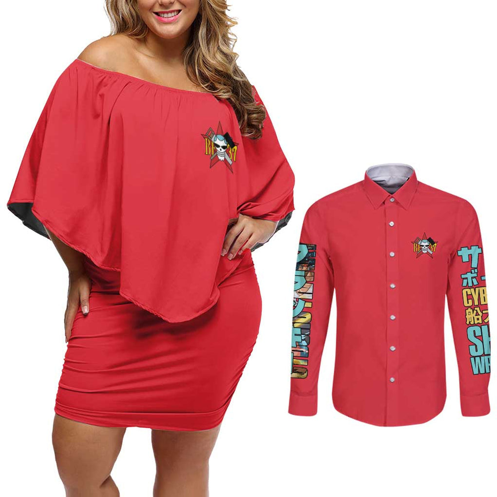 Franky V2 One Piece Couples Matching Off Shoulder Short Dress and Long Sleeve Button Shirt Anime Style