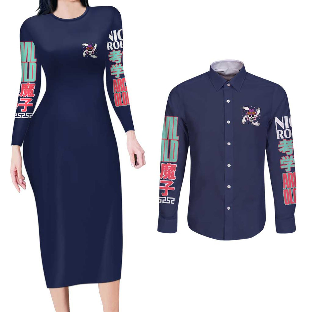 Nico Robin V2 One Piece Couples Matching Long Sleeve Bodycon Dress and Long Sleeve Button Shirt Anime Style