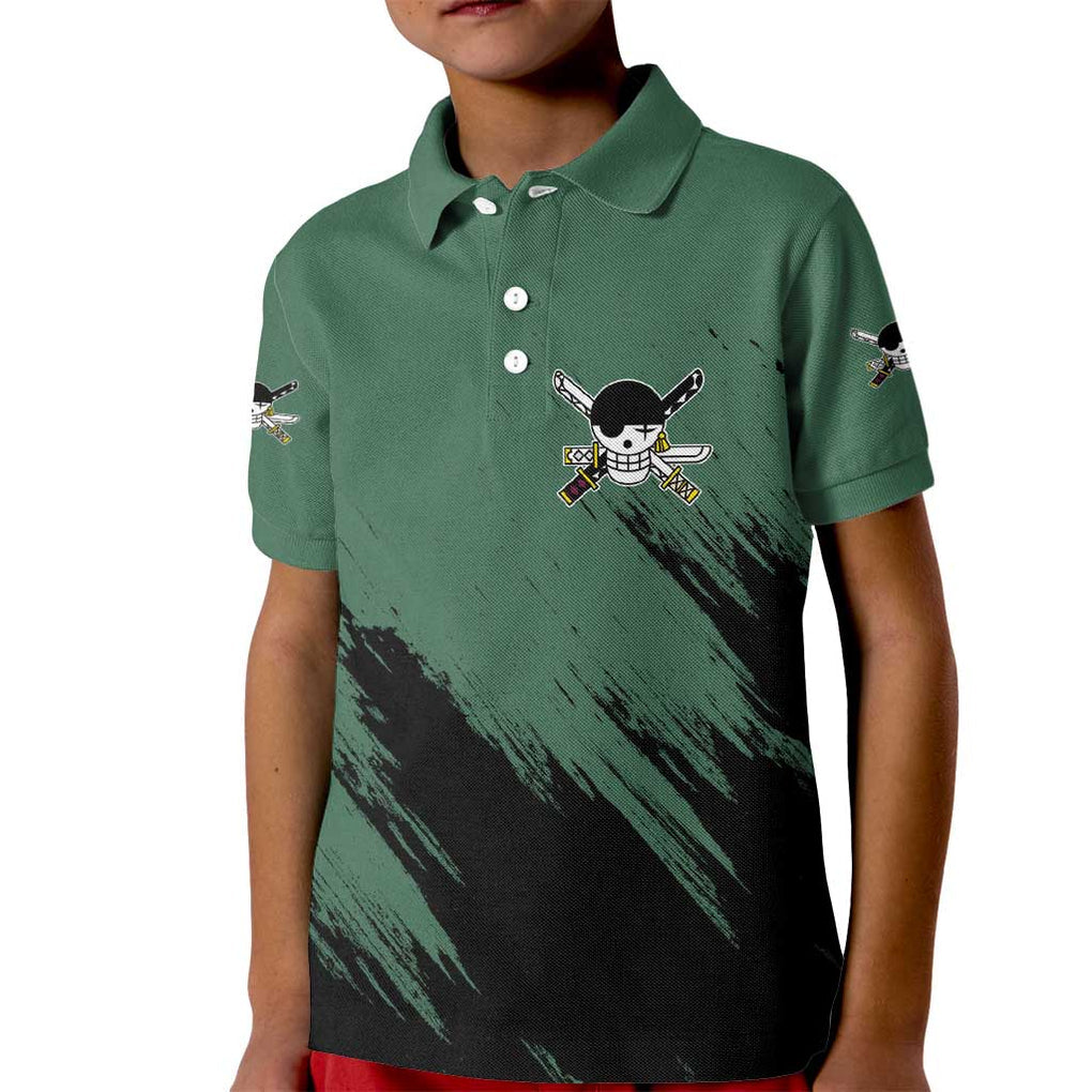 Roronoa Zoro Mix Manga - One Piece Kid Polo Shirt Anime Style