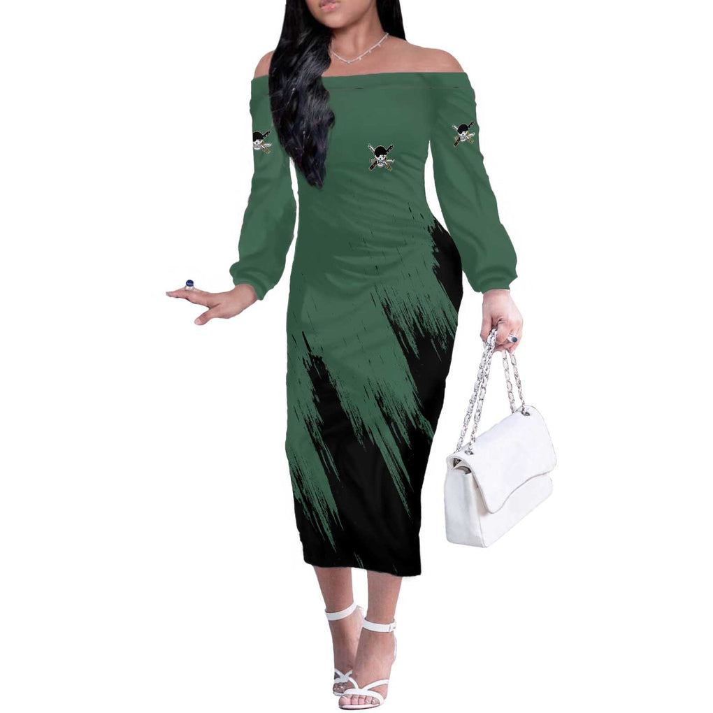 Roronoa Zoro Mix Manga - One Piece Off The Shoulder Long Sleeve Dress Anime Style