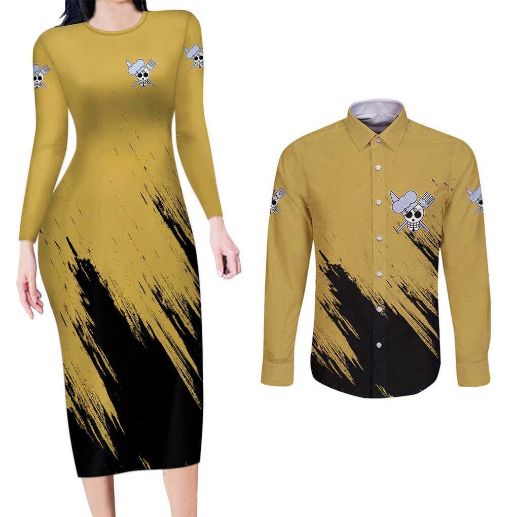 Sanji Mix Manga - One Piece Couples Matching Long Sleeve Bodycon Dress and Long Sleeve Button Shirt Anime Style