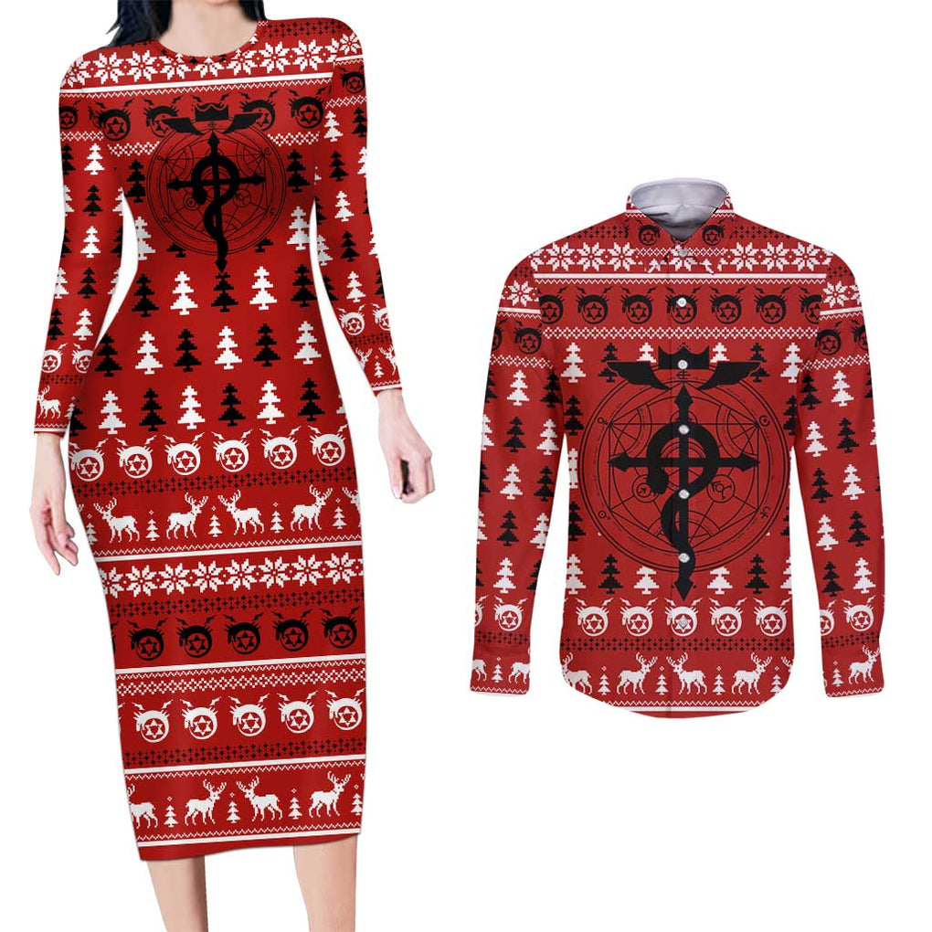 Fullmetal Alchemist - Fullmetal Alchemist Couples Matching Long Sleeve Bodycon Dress and Long Sleeve Button Shirt Anime Mix Christmas Style