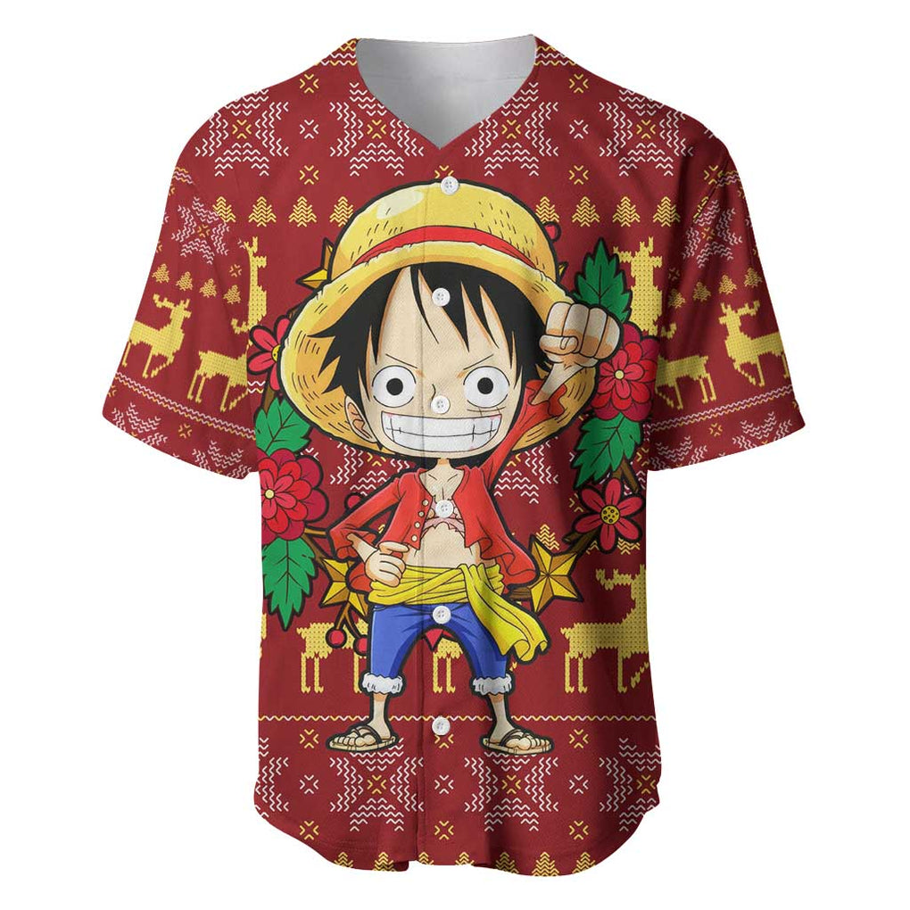 Luffy - One Piece Baseball Jersey Anime Mix Christmas Style