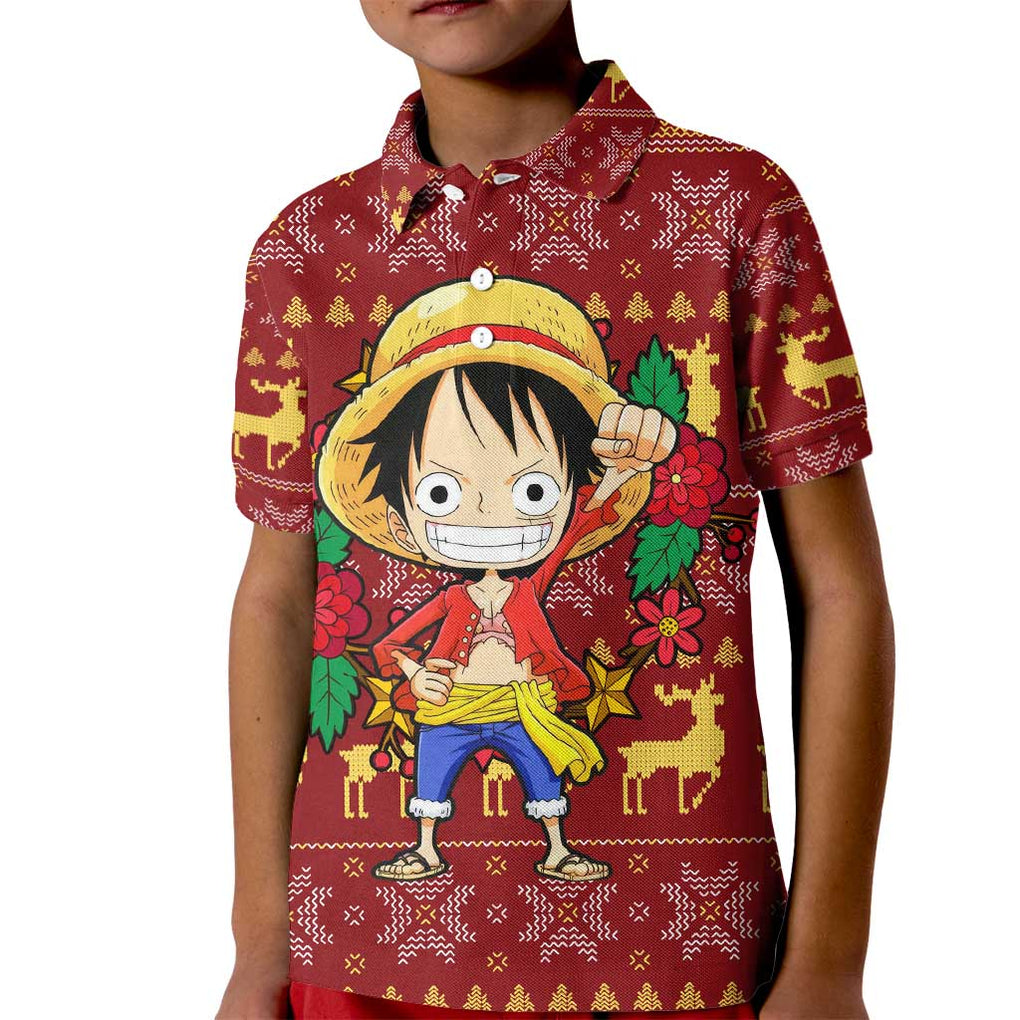 Luffy - One Piece Kid Polo Shirt Anime Mix Christmas Style