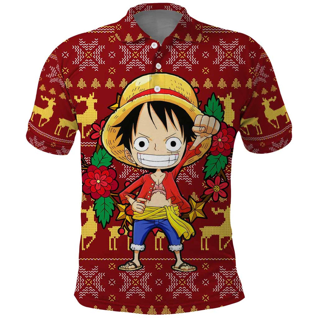 Luffy - One Piece Polo Shirt Anime Mix Christmas Style